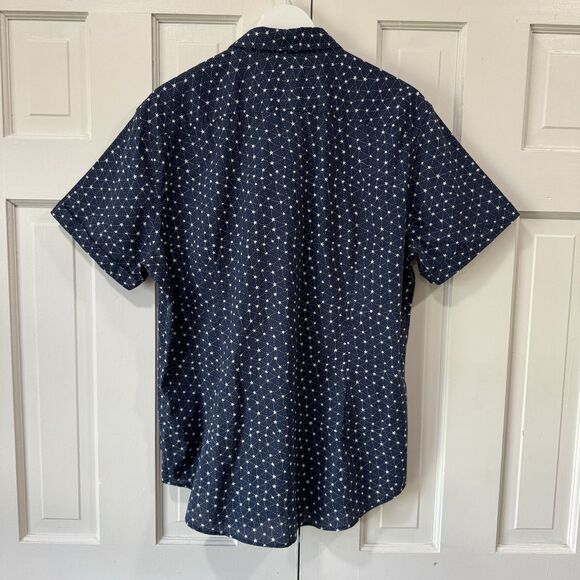 John Varvatos Short Sleeve Button Up Shirt Mens Large Blue Star All Over Print - Picture 3 of 10
